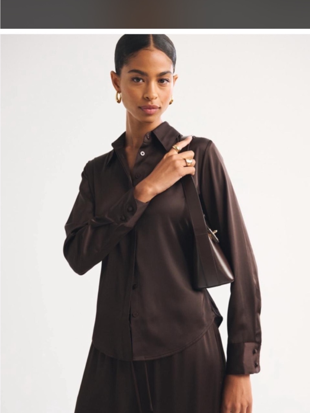 Abercrombie & Fitch Chocolate Brown Satin Button-Down Shirt
